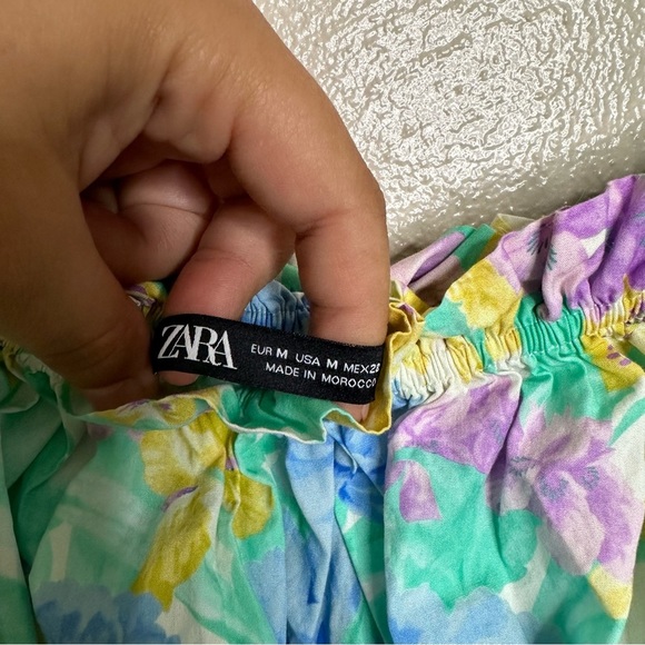 ZARA Mint Green Floral Cropped Off Shoulder Top Size Medium - Picture 3 of 4